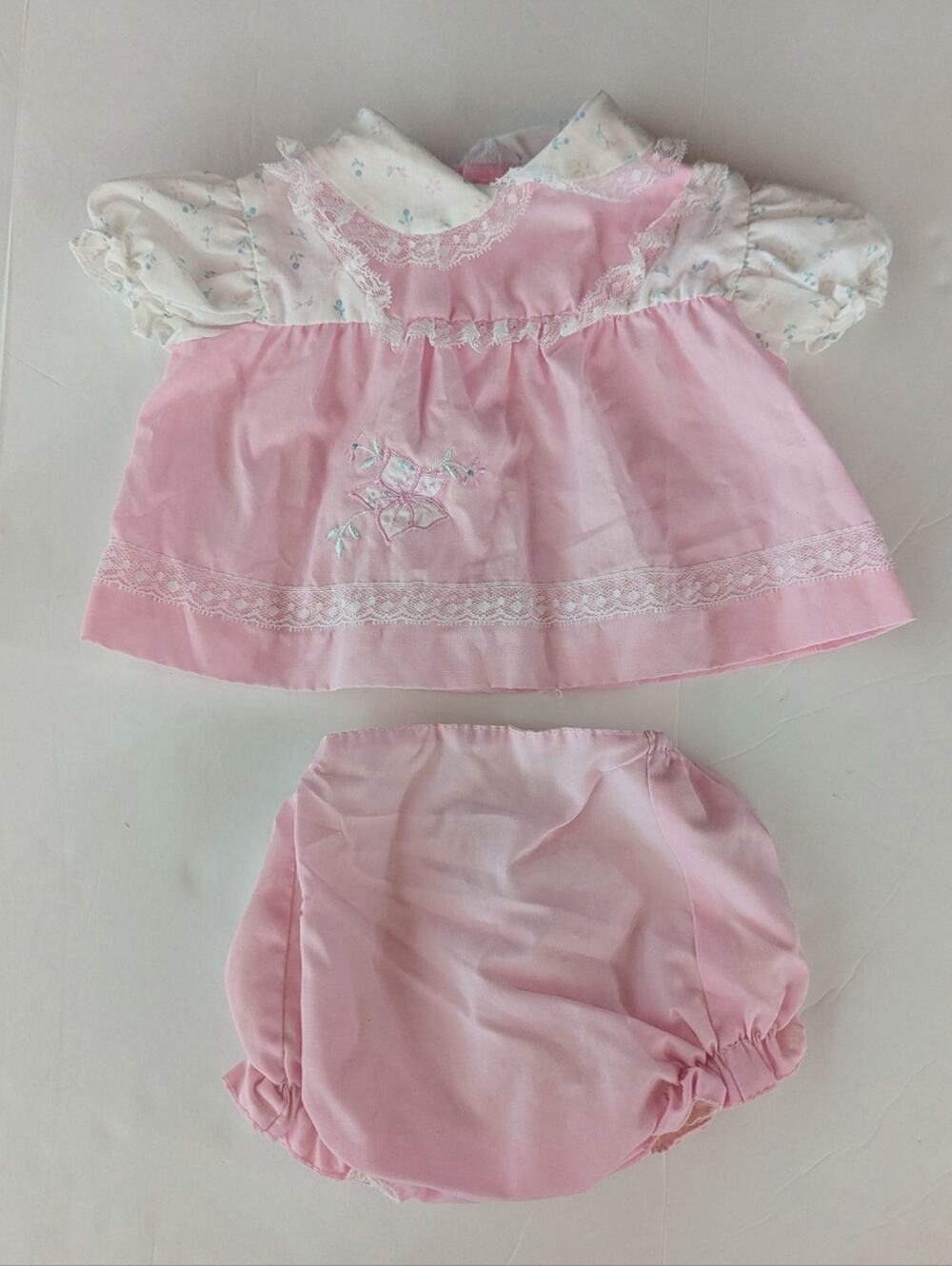 Vtg 90s Cradle Togs Baby 0-6m Pink Embroidered Dress Outfit